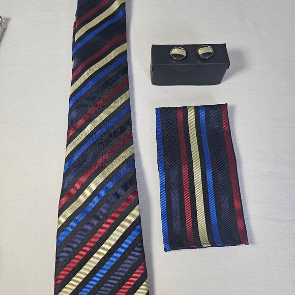Swallow Fight Men's Tie Set W Cuff Links And Pocket Square New In Box Gift Set - Picture 1 of 10